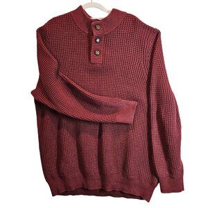 Oak Hill Red Mens 2XL Waffle Knit Button Mock Neck Sweater Business Casual warm